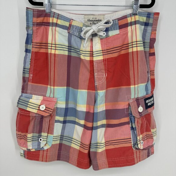 Abercrombie & Fitch Vintage Y2K Plaid Cargo Board Shorts L Mens Swim Trunks - Picture 1 of 7